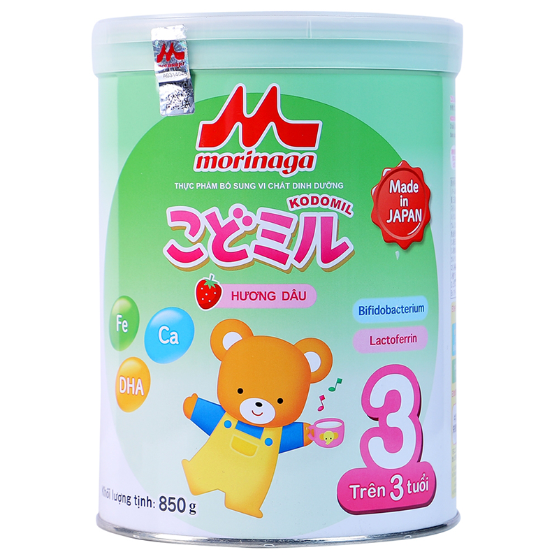 Sữa Morinaga Kodomil số 3 850g hương dâu (Trên 3 tuổi)