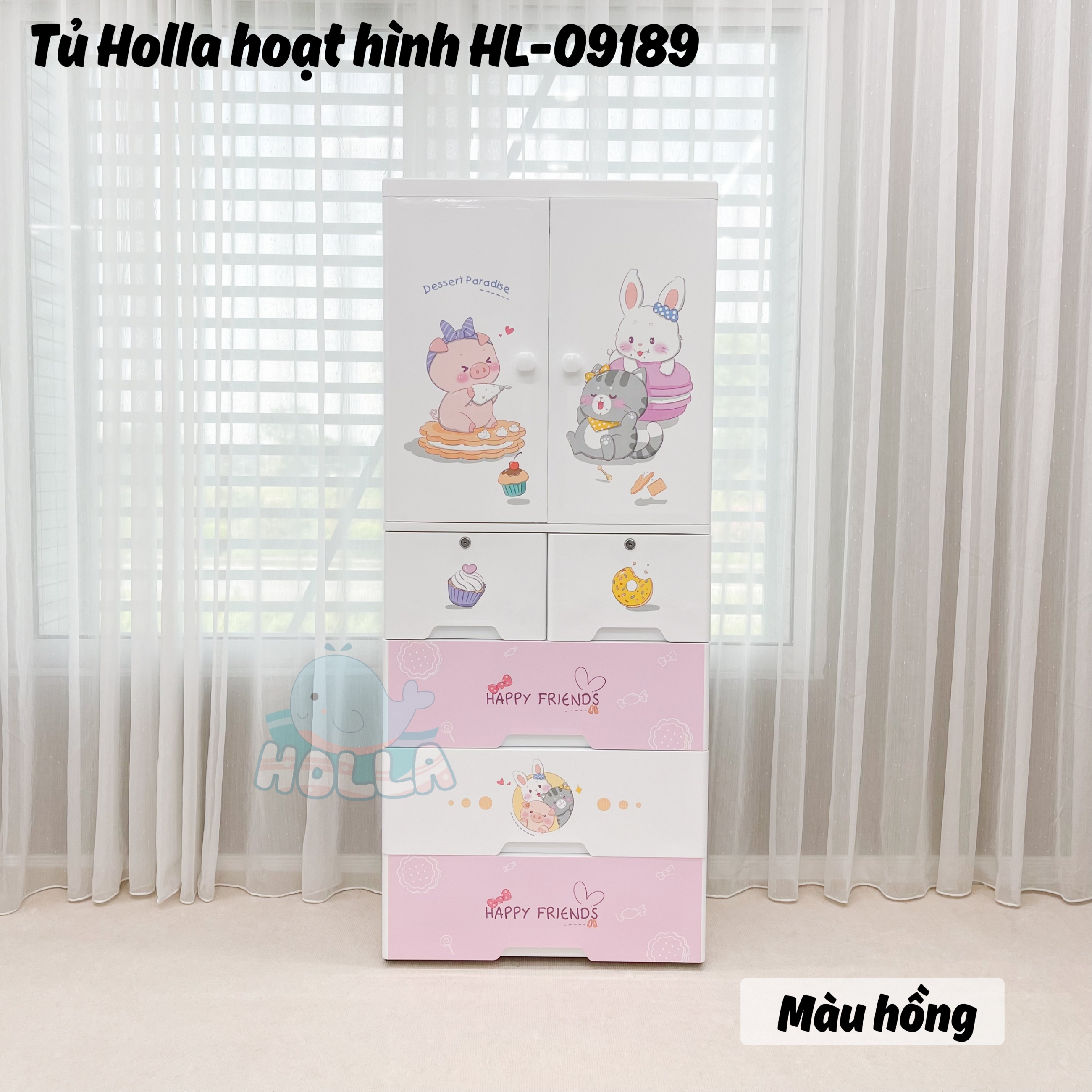 Tủ Nhựa Holla 5 Tầng Hoạt Hình Màu Hồng HL-09193
