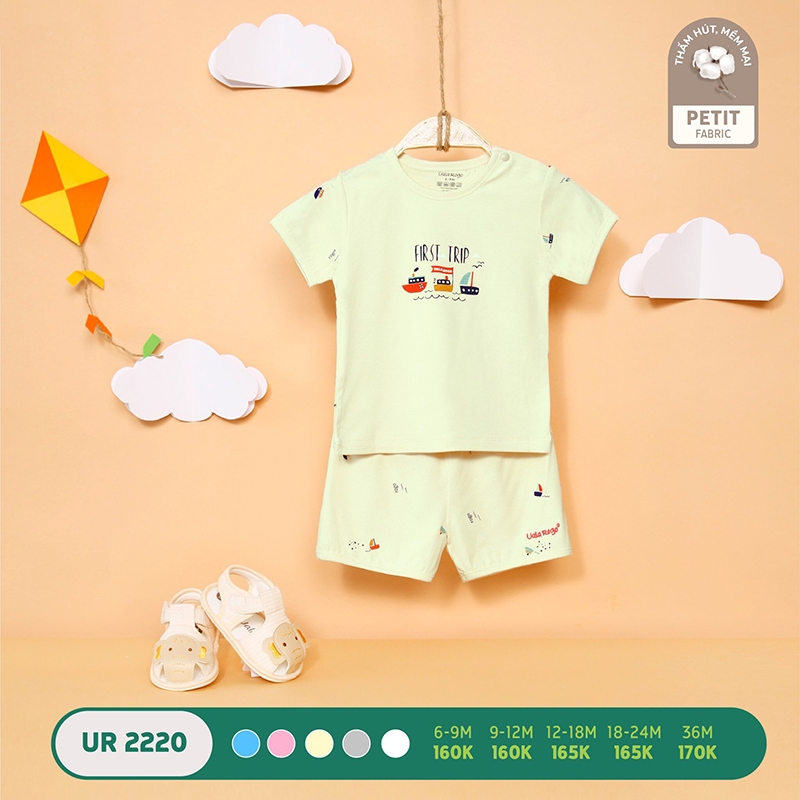 UR2220.5 - Bộ quần áo Uala Rogo cộc tay cài vai vải petit - Màu kem