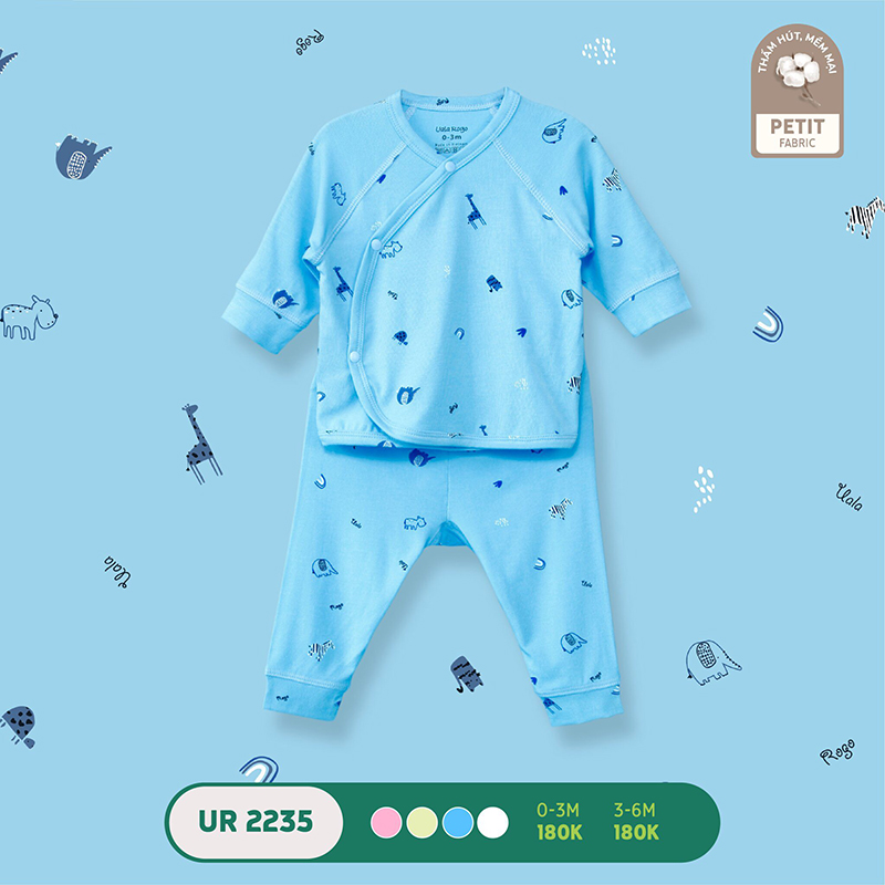 UR2235.2 - Bộ quần áo Uala Rogo dài tay cài chéo vải petit - Màu xanh dương