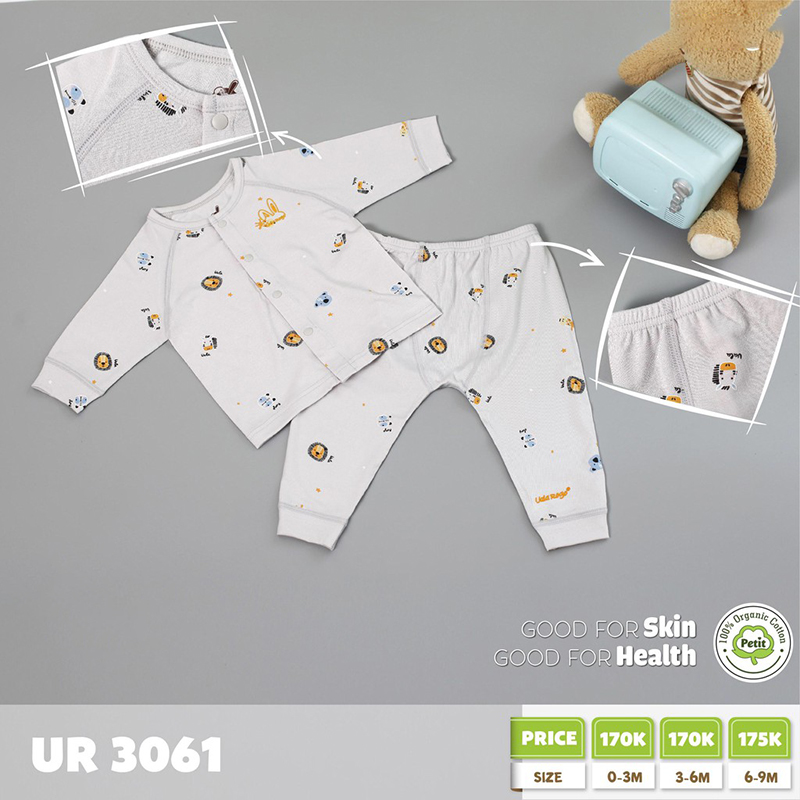 UR3061.5 - Bộ quần áo Uala Rogo dài tay cài nút giữa cho bé - Màu xám