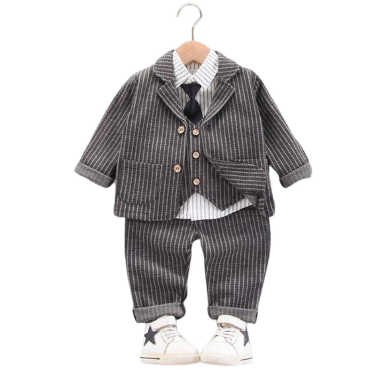V512 - Set Đồ Vest Bé Trai Caro Kèm Áo Gile Và Cà Vạt - Màu Nâu