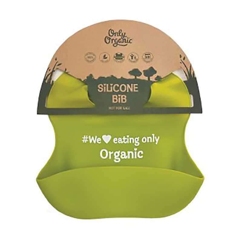 Yếm ăn dặm có máng silicon cao cấp Only Organic màu xanh cốm