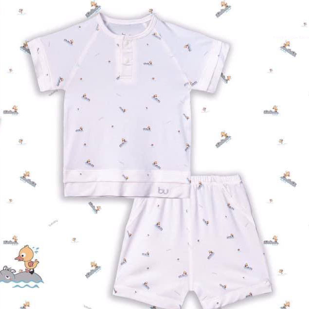BB032.White- Bộ áo cổ trụ cộc tay quần đùi - Bu
