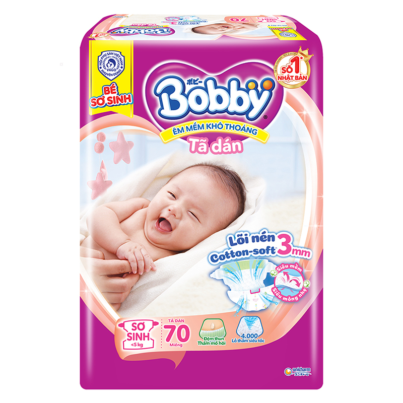 Bỉm - Tã dán Bobby Sơ Sinh NB - 70 miếng (Cho bé < 5kg)