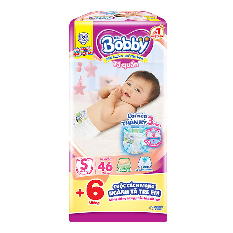 Bỉm - Tã quần Bobby Fresh Pants Size S - 46 miếng tặng 6 miếng (4 - 8kg)