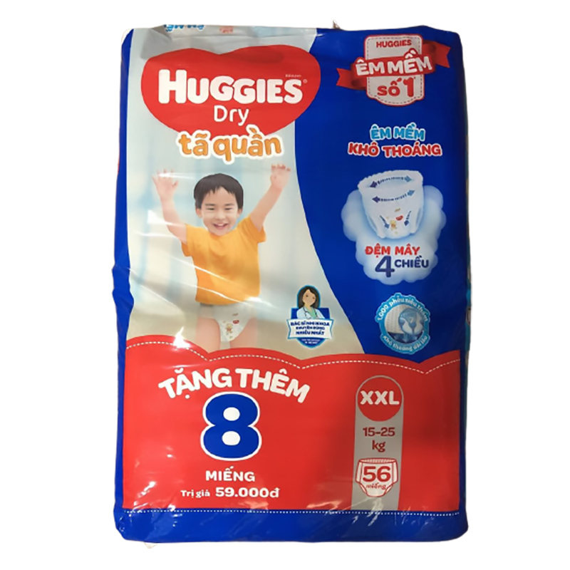 Bỉm - Tã quần Huggies size XXL - 56 miếng tặng 8 miếng (Cho bé 15 - 25kg)