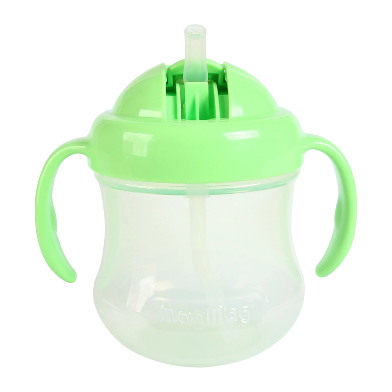 Bình uống nước Pigeon tay cầm có ống hút 200ml - Màu xanh lá
