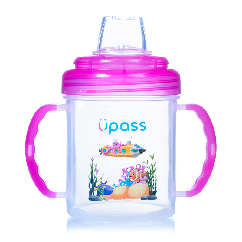 Cốc tập uống Upass hai tay cầm đầu mềm 200ml Màu hồng