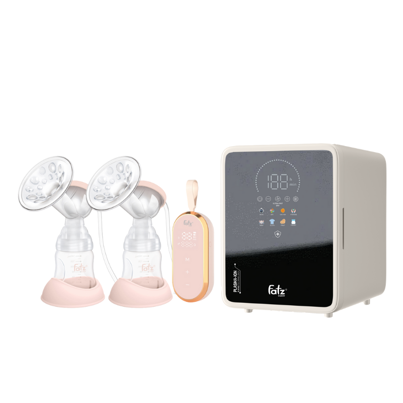 Combo Máy Hút Sữa Điện Đôi Fatzbaby Resonance 5 +  Máy Tiệt Trùng Sấy Khô Khử Mùi UVC-LED Công Nghệ Nano Plasma Ion Fatzbaby PLASMAX 9