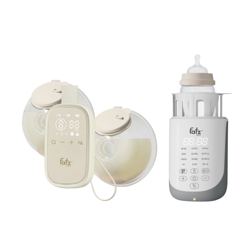 Combo Máy Hút Sữa Điện Đôi Rảnh Tay Fatzbaby TwinFree 5 + Máy Hâm Sữa Siêu Tốc Thông Minh Fatzbaby Mono 17