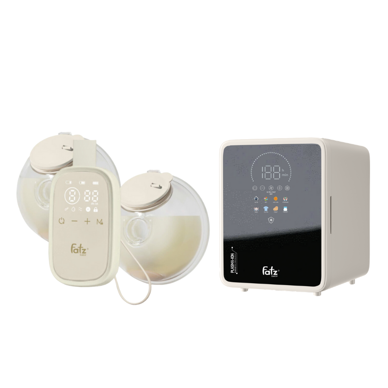 Combo Máy Hút Sữa Điện Đôi Rảnh Tay Fatzbaby TwinFree 5 + Máy Tiệt Trùng Sấy Khô Khử Mùi UVC-LED Công Nghệ Nano Plasma Ion Fatzbaby PLASMAX 9
