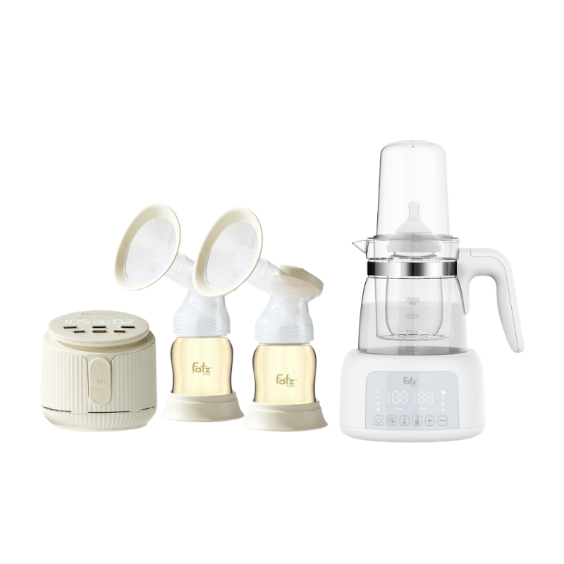 Combo Máy Hút Sữa Điện Đôi Rung Mát Xa Fatzbaby Resonance 11 Plus + Máy Đun Và Hâm Nước Pha Sữa Fatzbaby Quick 12 Plus+