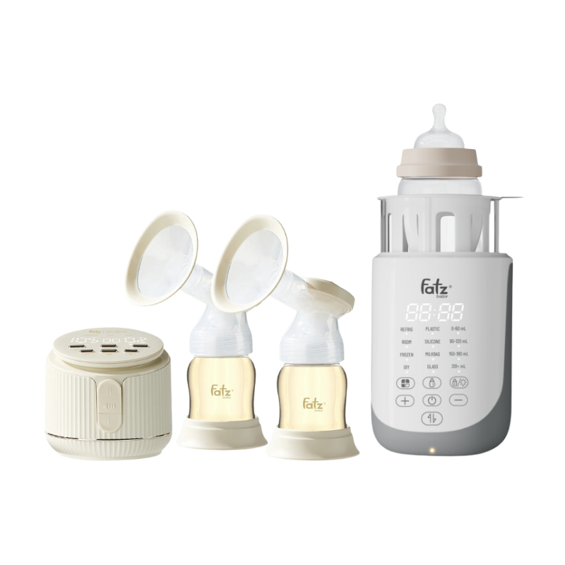 Combo Máy Hút Sữa Điện Đôi Rung Mát Xa Fatzbaby Resonance 11 Plus + Máy Hâm Sữa Siêu Tốc Thông Minh Fatzbaby Mono 17