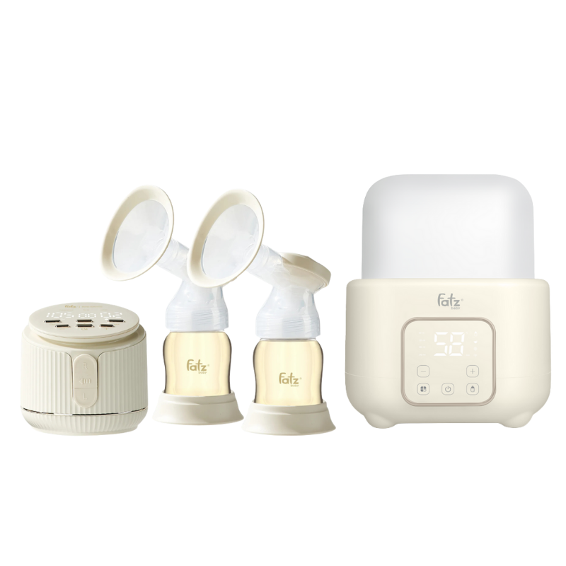 Combo Máy Hút Sữa Điện Đôi Rung Mát Xa Fatzbaby Resonance 11 Plus + Máy Hâm Sữa Và Tiệt Trùng Điện Tử 2 Bình Fatzbaby Duo 10