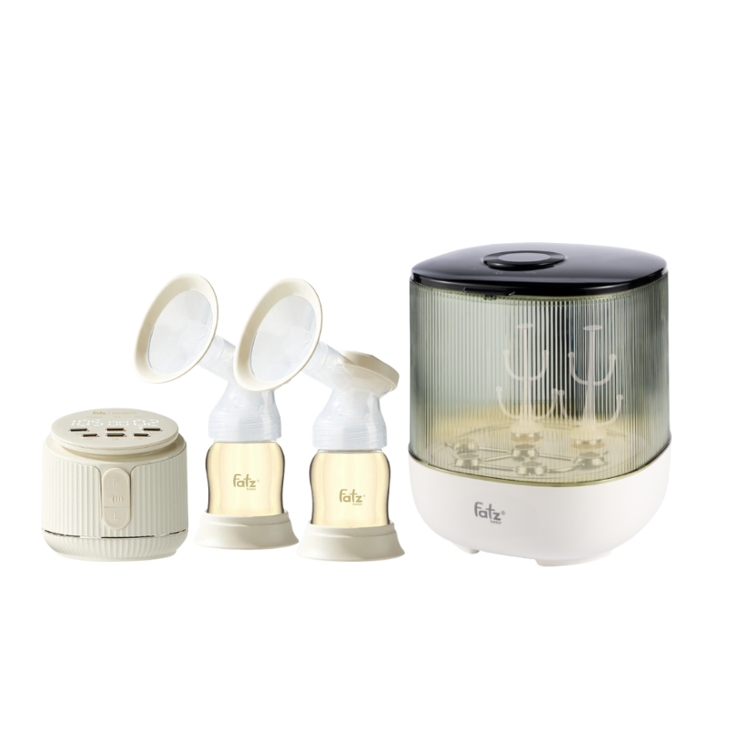Combo Máy Hút Sữa Điện Đôi Rung Mát Xa Fatzbaby Resonance 11 Plus + Máy Úp Bình Sữa, Bát Đĩa, Tiệt Trùng UVC, Sấy Khô & Bảo Quản Fatzbaby Tidy 7