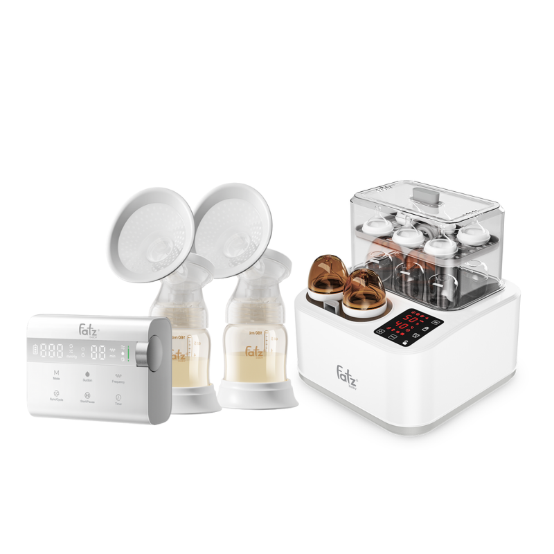 Combo Máy Hút Sữa Điện Đôi Rung Mát Xa Fatzbaby Resonance 14 Plus + Máy Tiệt Trùng Sấy Khô Nấu Cháo Thông Minh Tích Hợp Máy Hâm Sữa Fatzbaby Captain 2