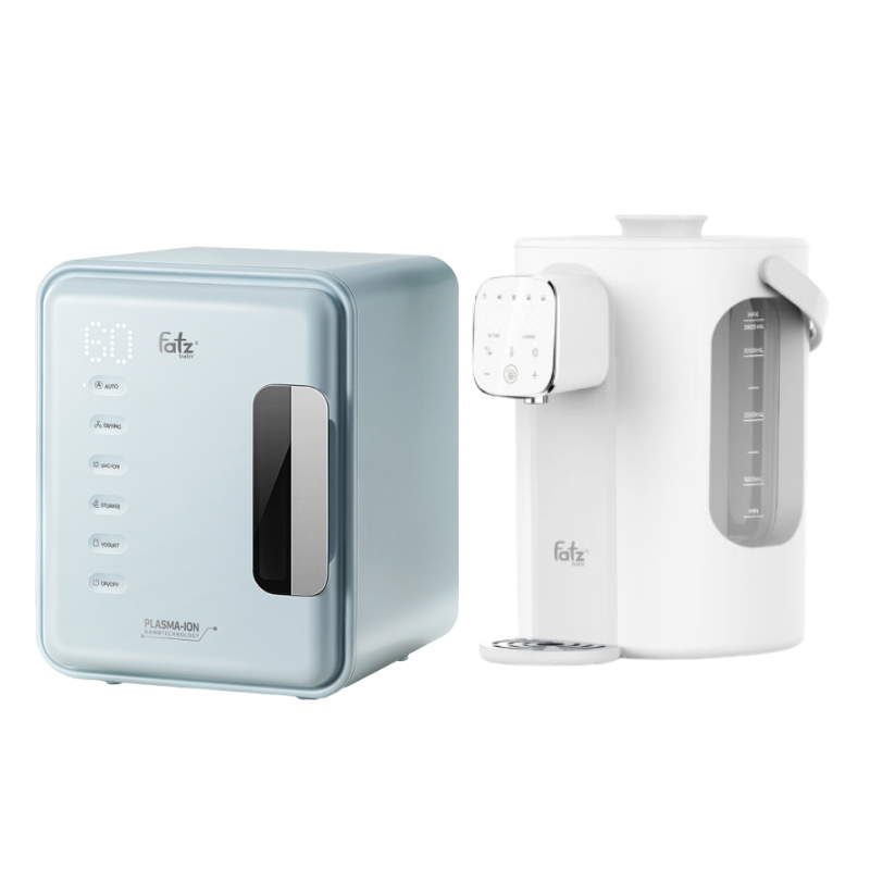 Combo Máy Tiệt Trùng Sấy Khô Khử Mùi Fatzbaby UVC-LED Công Nghệ Nano Plasma Ion PLASMAX 6 + Máy Đun Và Hâm Nước Pha Sữa Thông Minh Tiện Lợi Fatzbaby Smart 11 Plus
