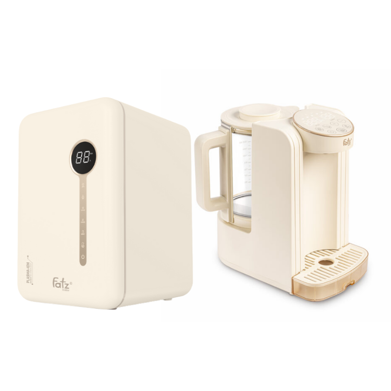 Combo Máy Tiệt Trùng Sấy Khô Khử Mùi UVC-LED Công Nghệ Nano Plasma Ion Fatzbaby PLASMAX 5 + Máy Đun Và Hâm Nước Pha Sữa Thông Minh Tiện Lợi Fatzbaby Smart 8 Plus