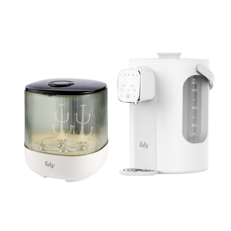 Combo Máy Úp Bình Sữa, Bát Đĩa, Tiệt Trùng UVC, Sấy Khô & Bảo Quản Fatzbaby Tidy 7 + Máy Đun Và Hâm Nước Pha Sữa Thông Minh Tiện Lợi Fatzbaby Smart 11 Plus