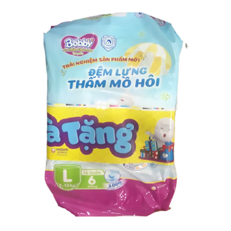 Gói 6 miếng bỉm - Tã quần Bobby Size L (9 - 13kg)