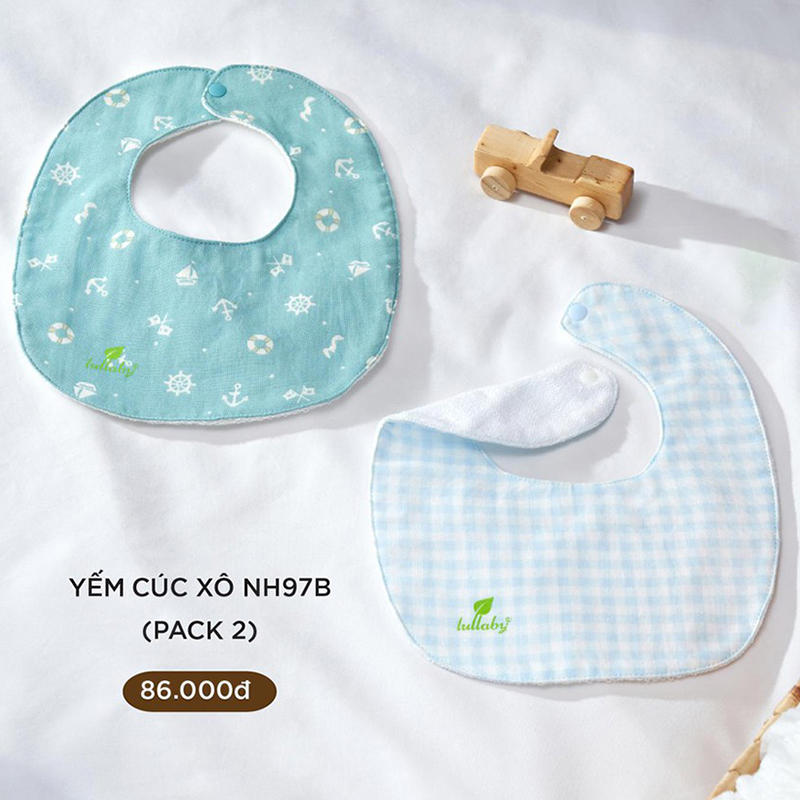 NH97B.4 - Set 2 yếm sơ sinh cúc bấm vải xô Lullaby màu xanh mỏ neo