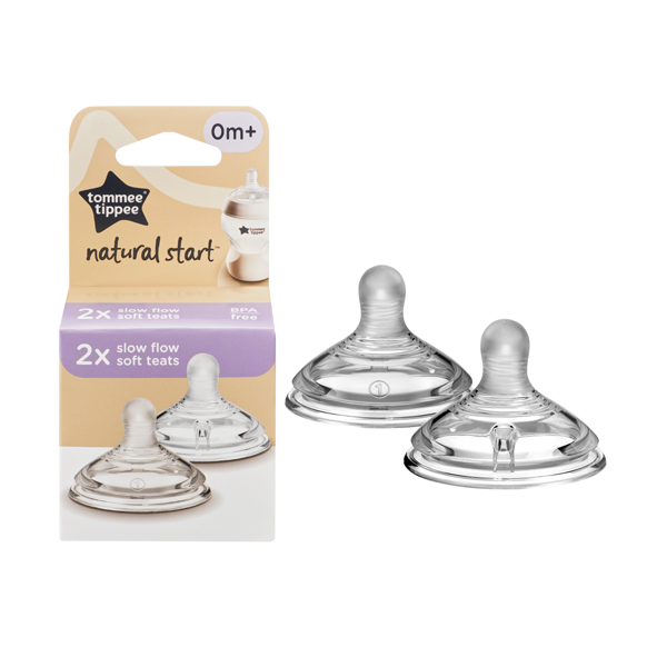 Núm Ty Silicon Siêu Mềm Tự Nhiên Cho Bé Tommee Tippee Natural Start – Slow Flow Từ 0-3 Tháng (Vỉ Đôi)