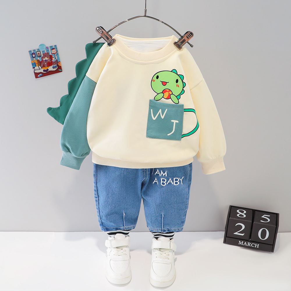 ST569 - Set Quần Jean, Áo Tay Dài Bé Trai Hình Khủng Long
