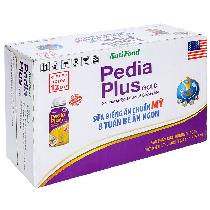 Sữa bột pha sẵn Pedia Plus Gold 237ml (trẻ từ 1 tuổi trở lên) - Thùng 24 chai