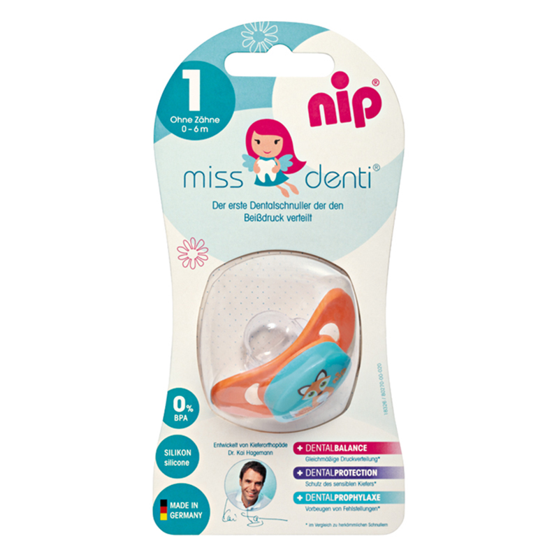 Ty ngậm chuyên dùng chỉnh nha NIP Miss Denti bằng silicon cỡ 1 (dành cho trẻ chưa mọc răng)