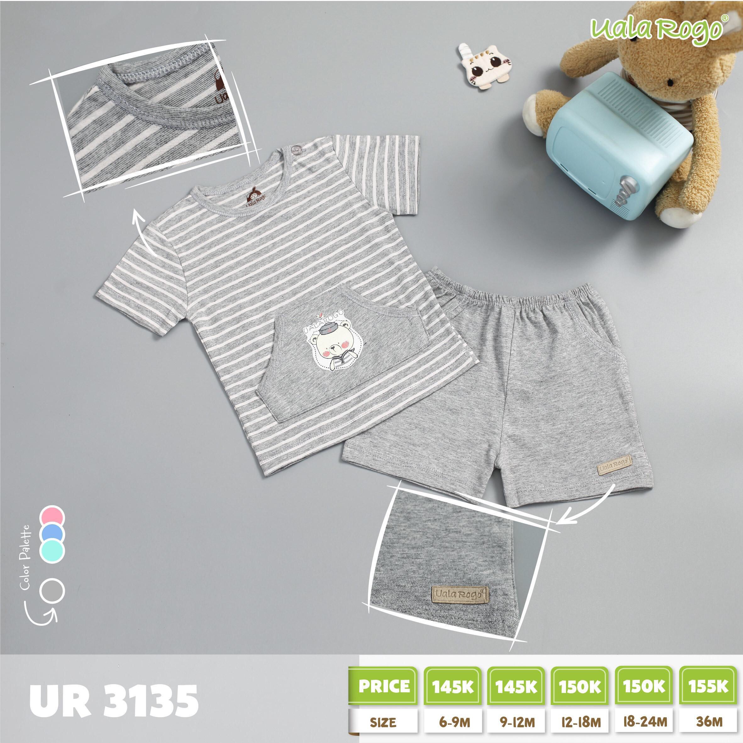 UR3135.4 - Bộ tay ngắn có túi cài nút vai cho bé - Màu xám