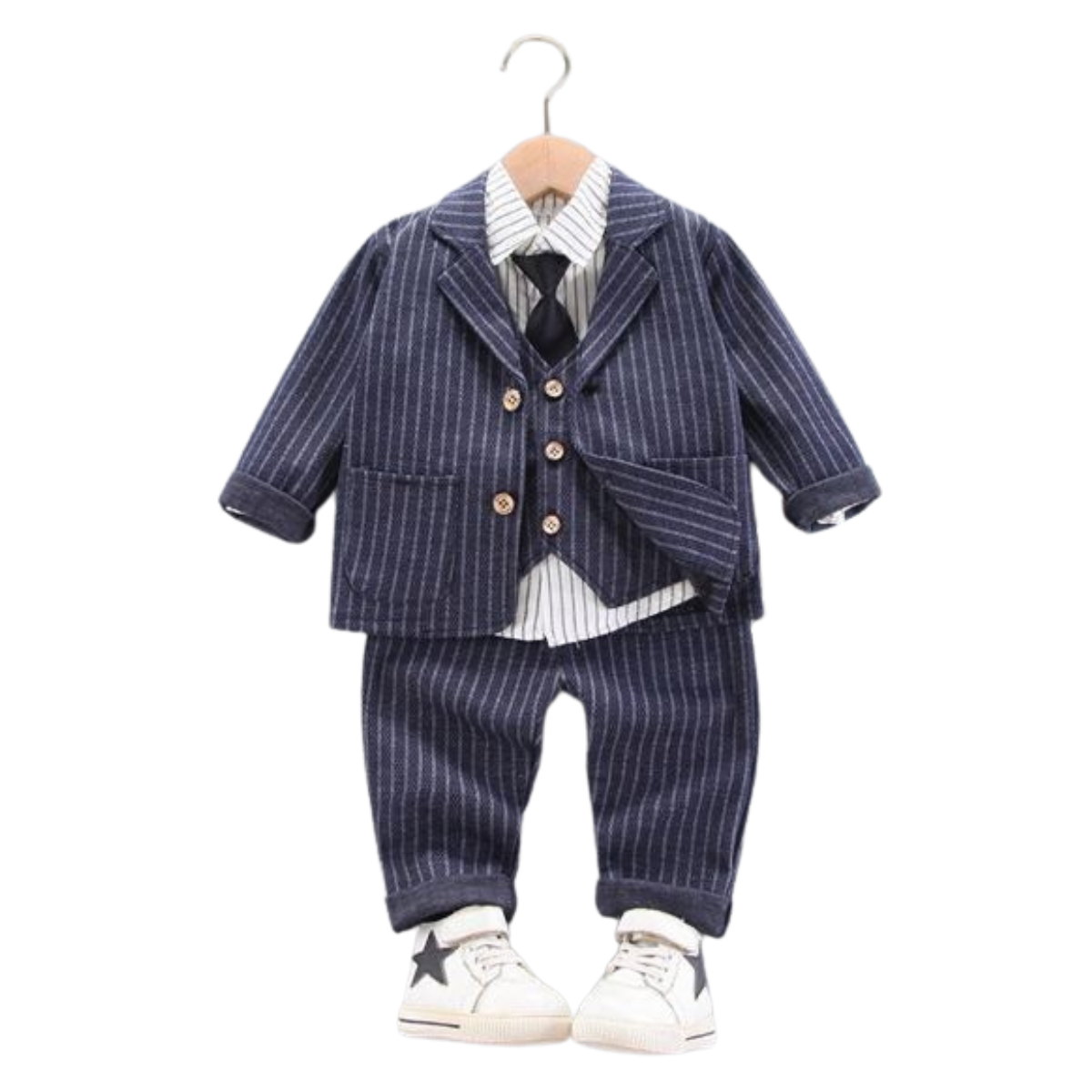 V514 - Set Đồ Vest Bé Trai Caro Kèm Áo Gile Và Cà Vạt - Màu Xanh