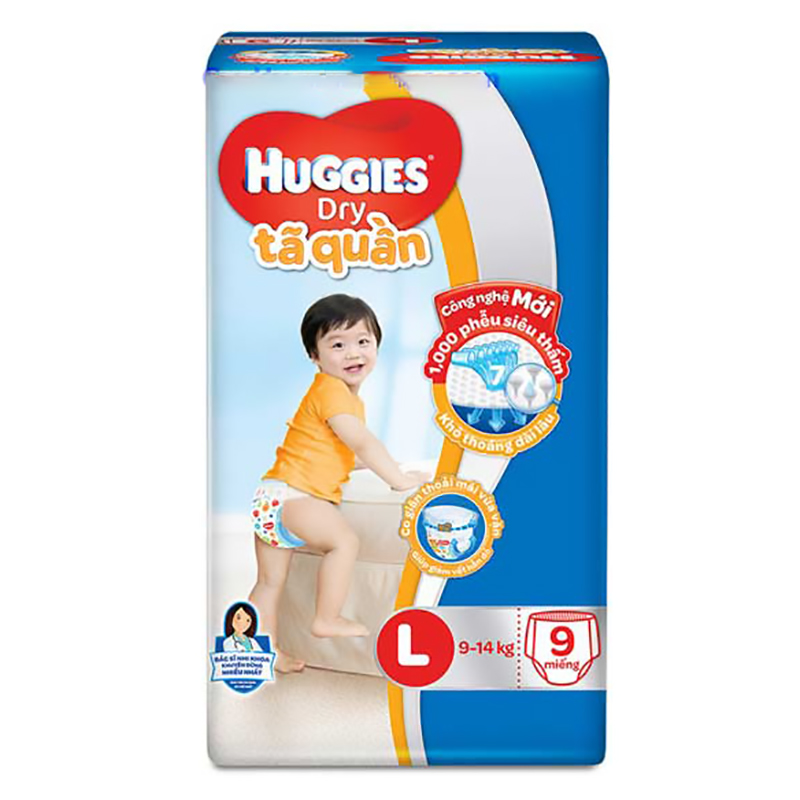 Bỉm - Tã quần Huggies size L - 9 miếng (Cho bé 9 - 14kg)
