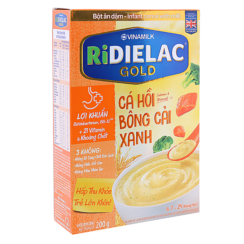 Bột Ăn Dặm RiDielac Gold Cá Hồi Bông Cải Xanh - Hộp giấy 200g