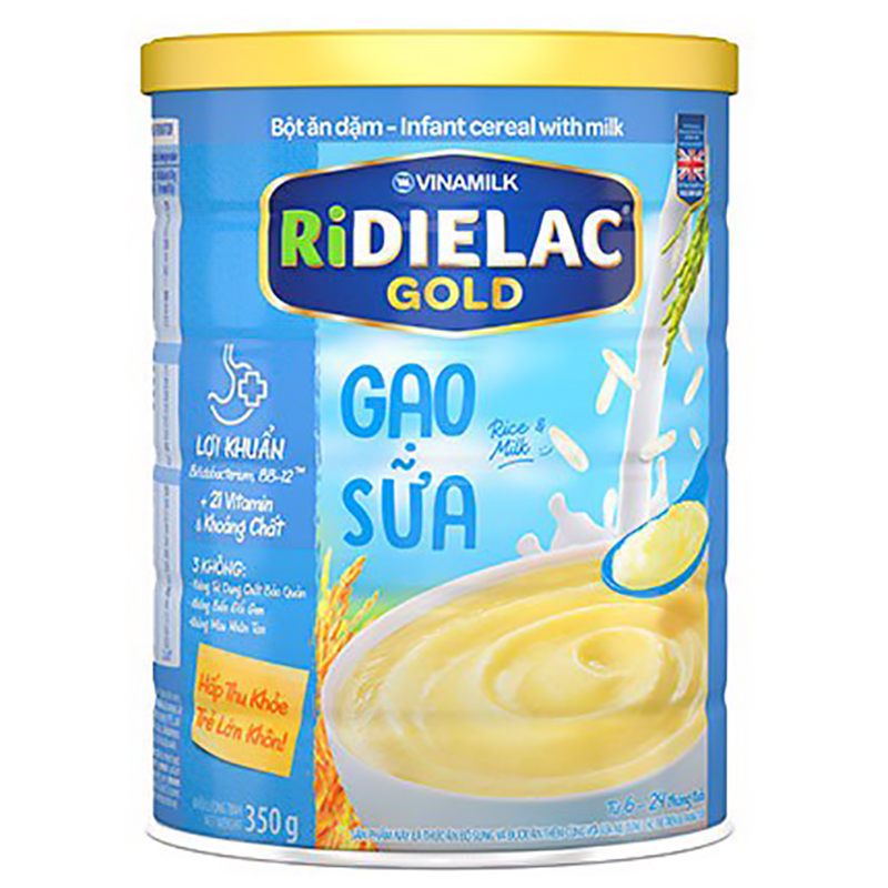 Bột ăn dặm Ridielac Gold gạo sữa - Hộp thiếc 350g