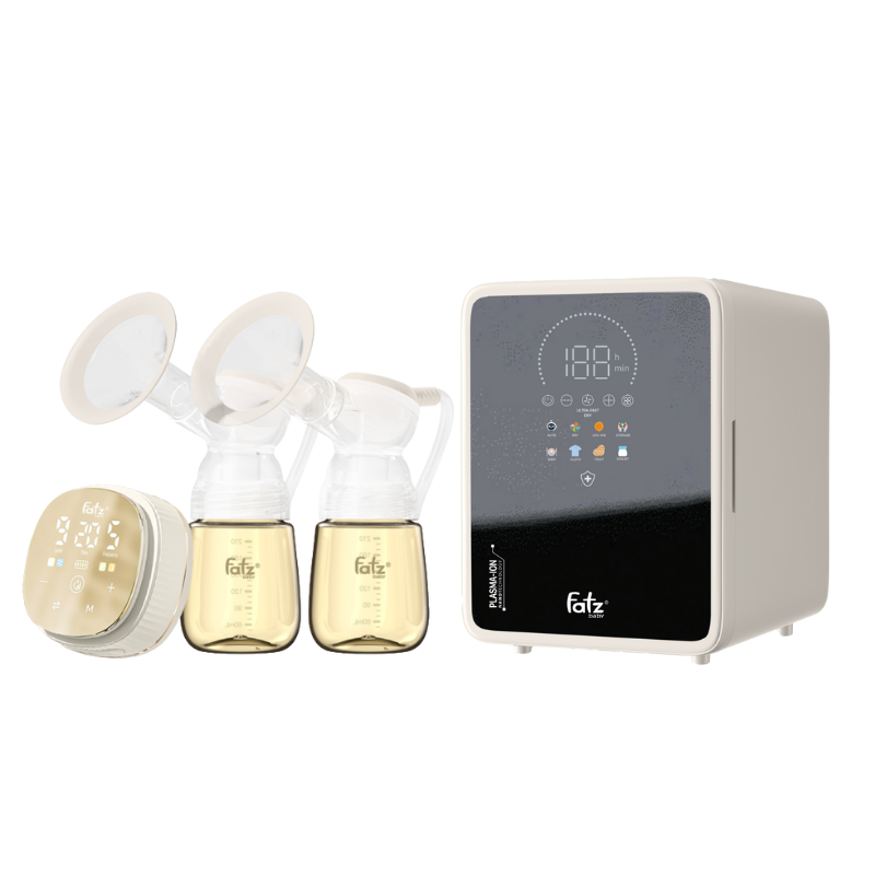 Combo Máy Hút Sữa Điện Đôi Fatzbaby Resonance 12 Plus + Máy Tiệt Trùng Sấy Khô Khử Mùi UVC-LED Công Nghệ Nano Plasma Ion Fatzbaby PLASMAX 9