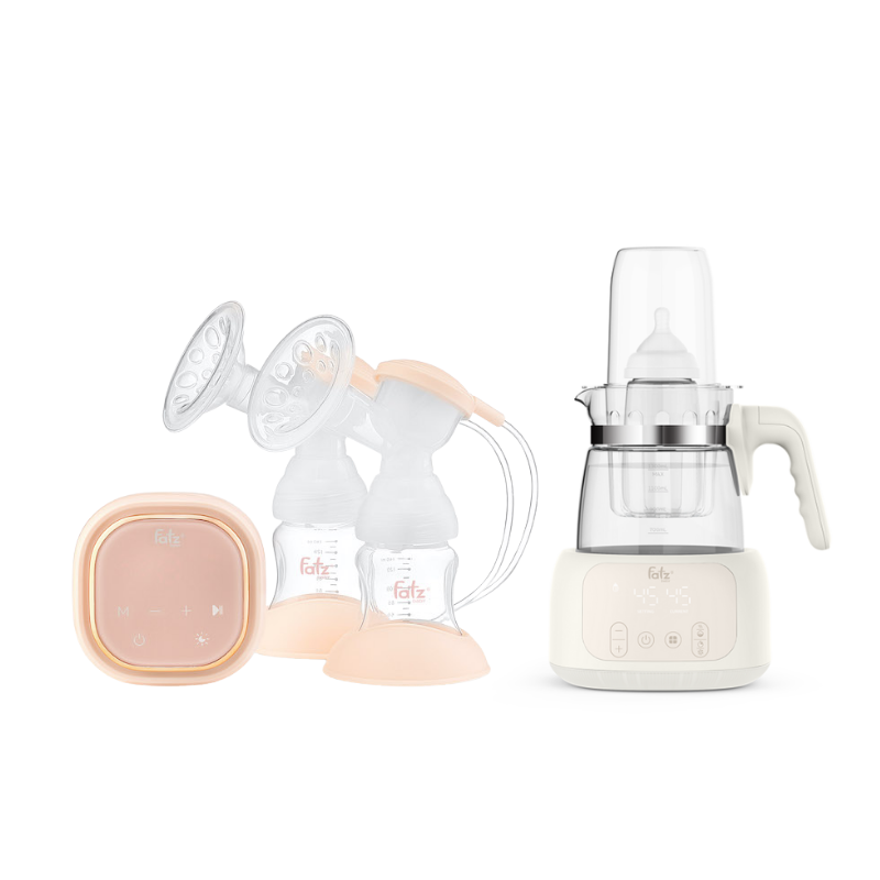 Combo Máy Hút Sữa Điện Đôi Fatzbaby Resonance 3 + Máy Đun Và Hâm Nước Pha Sữa Điều Khiển Từ Xa Thông Minh Fatzbaby Quick 16 Plus