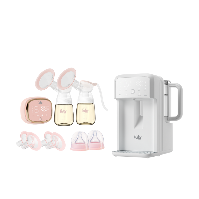 Combo Máy Hút Sữa Điện Đôi - Fatzbaby Resonance 6+ Plus + Máy Đun Và Hâm Nước Pha Sữa Thông Minh Tiện Lợi Fatzbaby Smart 10 Plus