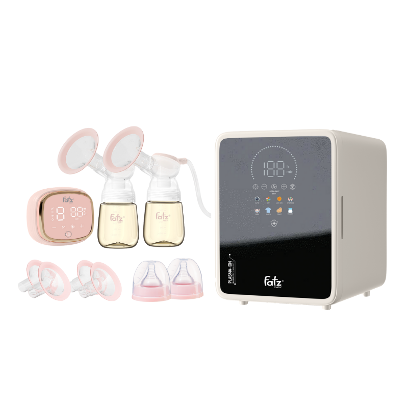 Combo Máy Hút Sữa Điện Đôi - Fatzbaby Resonance 6+ Plus + Máy Tiệt Trùng Sấy Khô Khử Mùi UVC-LED Công Nghệ Nano Plasma Ion Fatzbaby PLASMAX 9