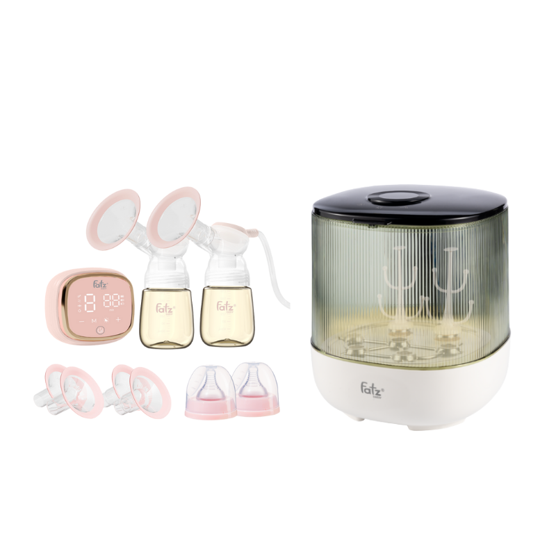 Combo Máy Hút Sữa Điện Đôi - Fatzbaby Resonance 6+ Plus + Máy Úp Bình Sữa, Bát Đĩa, Tiệt Trùng UVC, Sấy Khô & Bảo Quản Fatzbaby Tidy 7