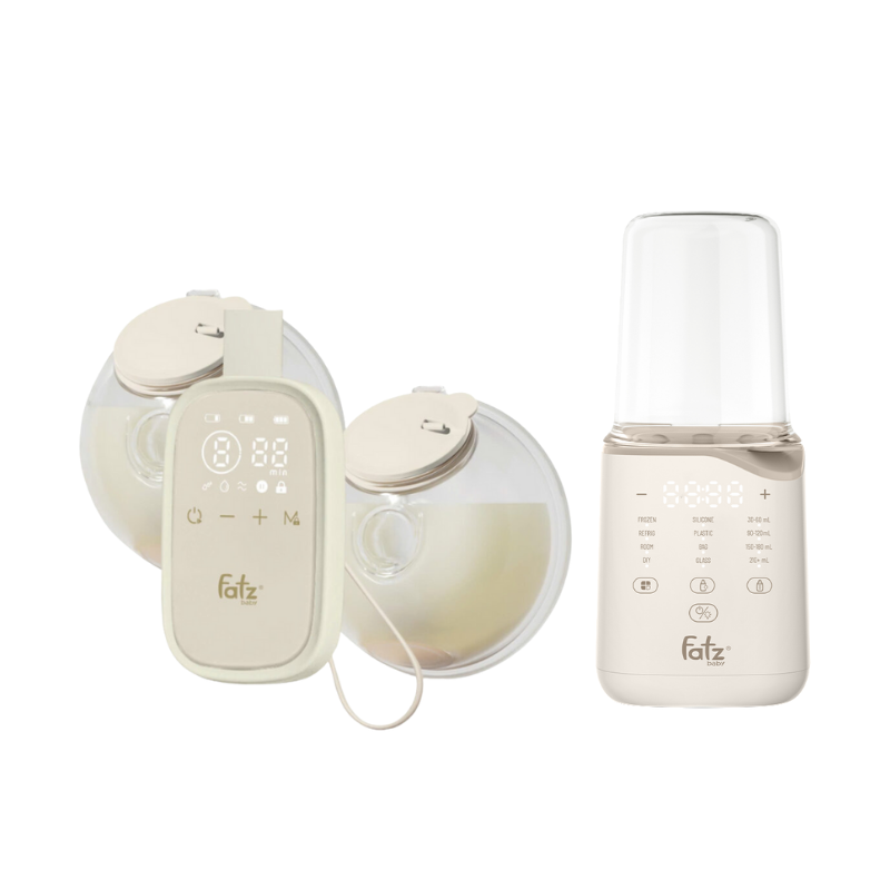 Combo Máy Hút Sữa Điện Đôi Rảnh Tay Fatzbaby TwinFree 5 + Máy Hâm Sữa & Tiệt Trùng Siêu Tốc Thông Minh Fatzbaby Mono 11 Plus