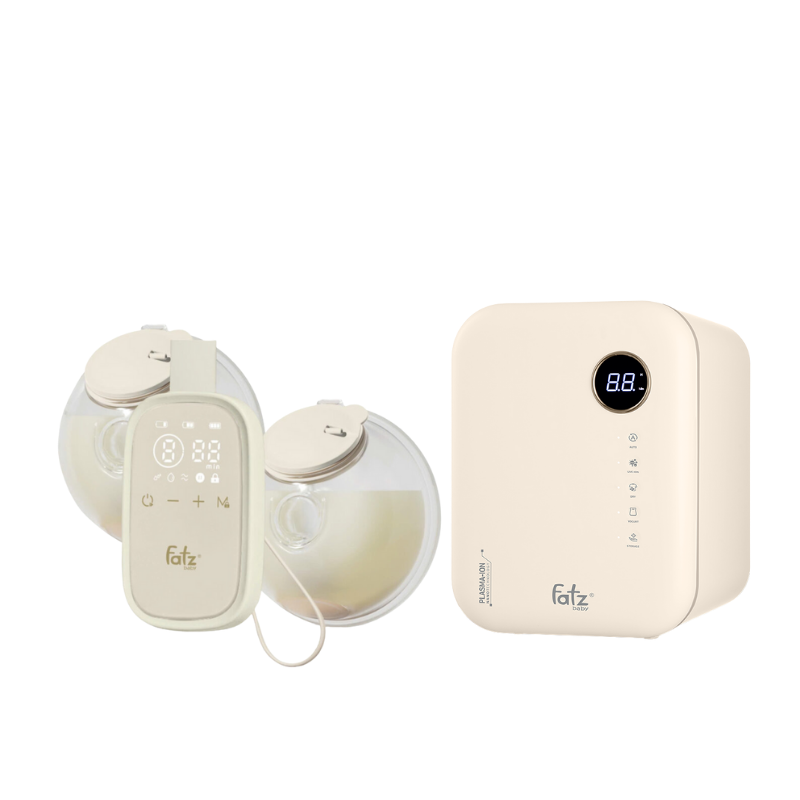 Combo Máy Hút Sữa Điện Đôi Rảnh Tay Fatzbaby TwinFree 5 + Máy Tiệt Trùng Sấy Khô Khử Mùi UVC-LED Công Nghệ Nano Plasma Ion Fatzbaby PLASMAX 8