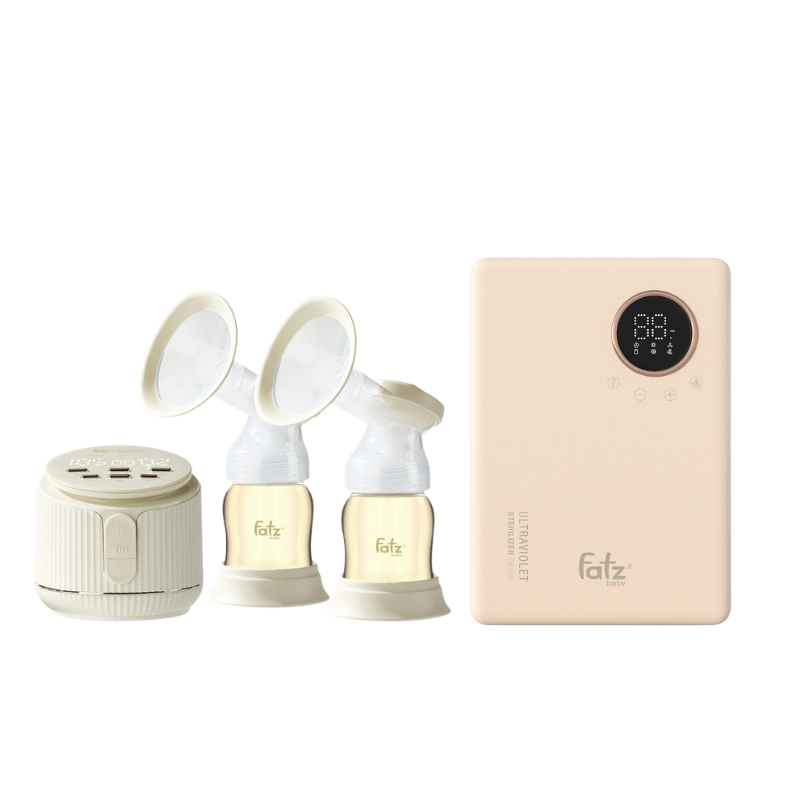 Combo Máy Hút Sữa Điện Đôi Rung Mát Xa Fatzbaby Resonance 11 Plus + Máy Tiệt Trùng Sấy Khô UVC - LED Fatzbaby King 2