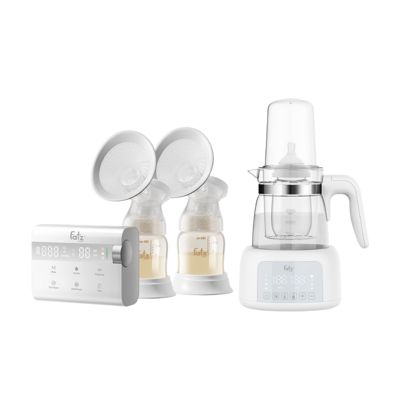 Combo Máy Hút Sữa Điện Đôi Rung Mát Xa Fatzbaby Resonance 14 Plus + Máy Đun Và Hâm Nước Pha Sữa Fatzbaby Quick 12 Plus+