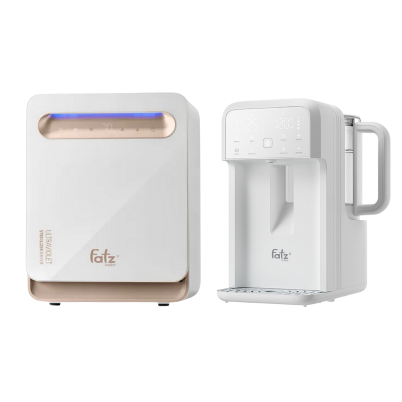 Combo Máy Tiệt Trùng Sấy Khô Fatzbaby UVC LED King 2 Plus +  Máy Đun Và Hâm Nước Pha Sữa Thông Minh Tiện Lợi Fatzbaby Smart 10 Plus