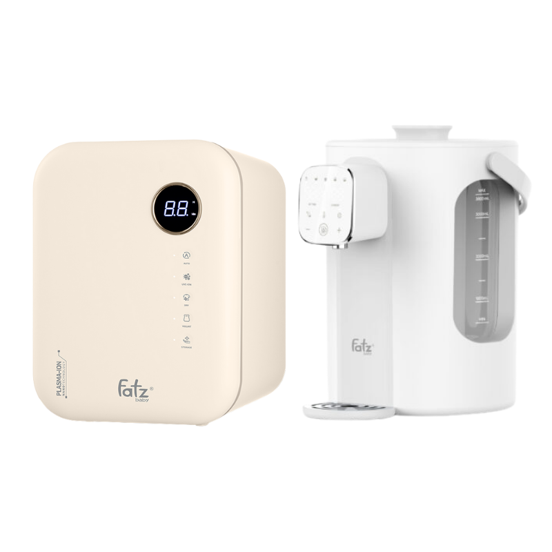 Combo Máy Tiệt Trùng Sấy Khô Khử Mùi UVC-LED Công Nghệ Nano Plasma Ion Fatzbaby PLASMAX 8 +  Máy Đun Và Hâm Nước Pha Sữa Thông Minh Tiện Lợi Fatzbaby Smart 11 Plus