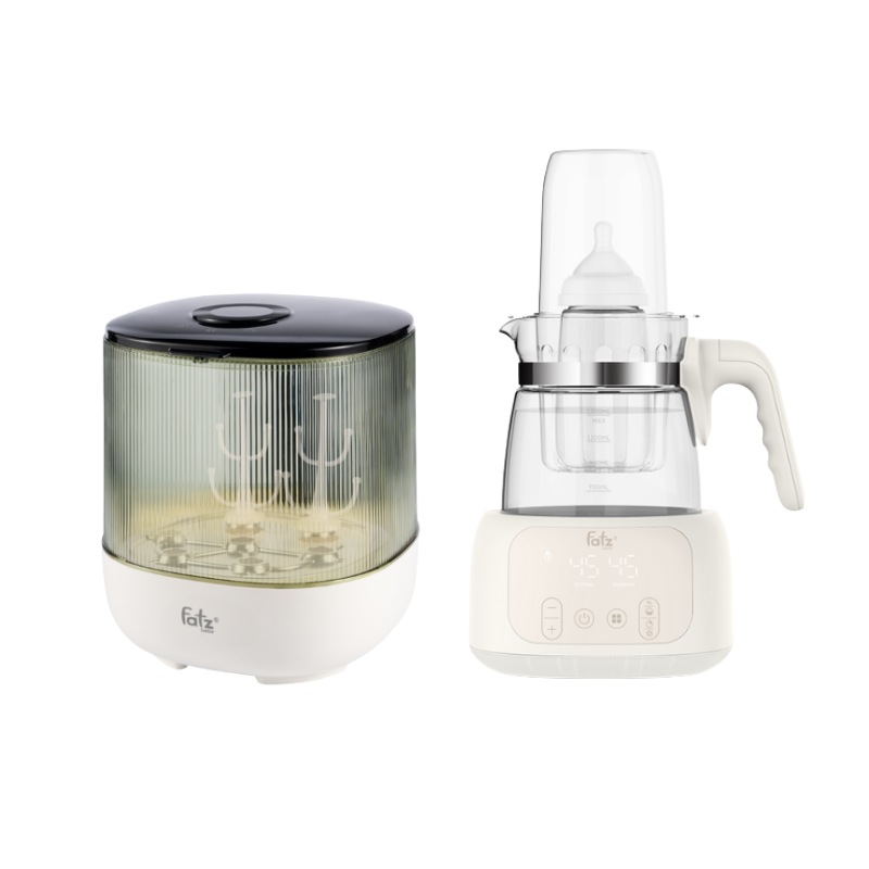 Combo Máy Úp Bình Sữa, Bát Đĩa, Tiệt Trùng UVC, Sấy Khô & Bảo Quản Fatzbaby Tidy 7 +  Máy Đun Và Hâm Nước Pha Sữa Điều Khiển Từ Xa Thông Minh Fatzbaby Quick 16 Plus