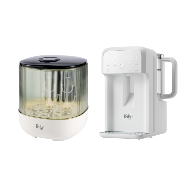 Combo Máy Úp Bình Sữa, Bát Đĩa, Tiệt Trùng UVC, Sấy Khô & Bảo Quản Fatzbaby Tidy 7 + Máy Đun Và Hâm Nước Pha Sữa Thông Minh Tiện Lợi Fatzbaby Smart 10 Plus