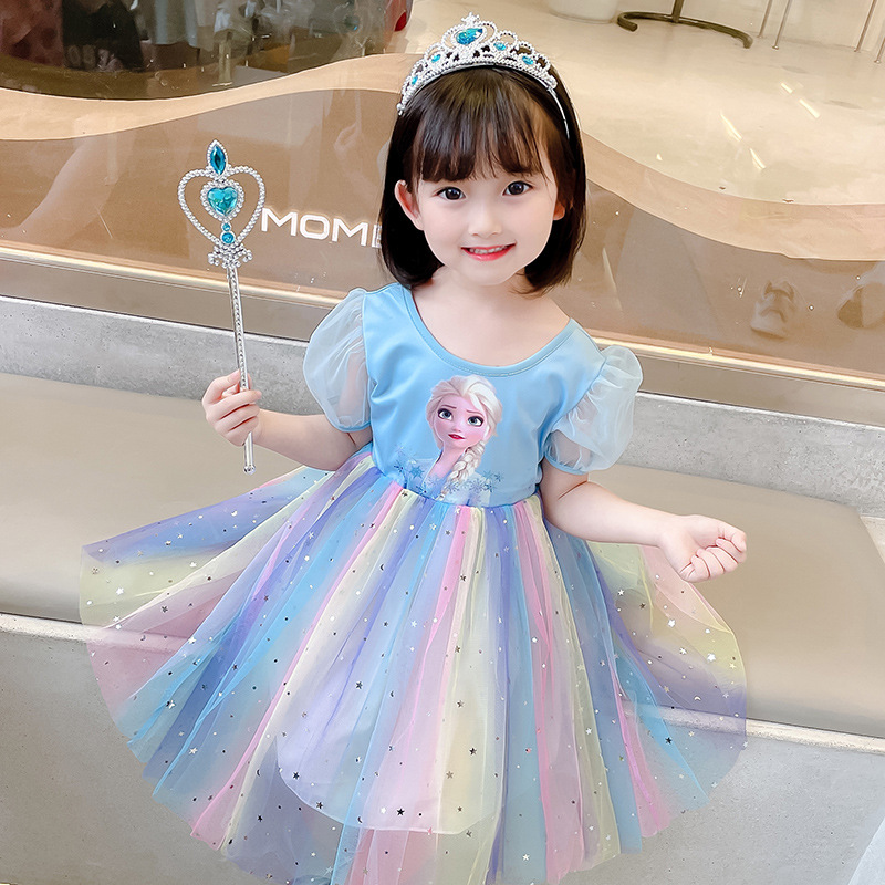 DV546 - Đầm Công Chúa Elsa Dễ Thương Cho Bé - Màu Xanh