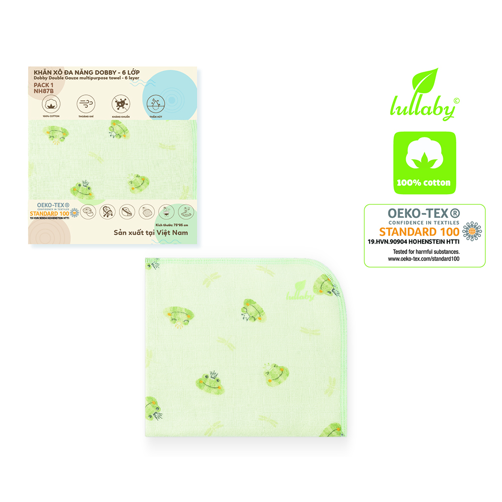 NH87B.1 - Khăn xô đa năng Dobby 6 lớp Lullaby màu xanh